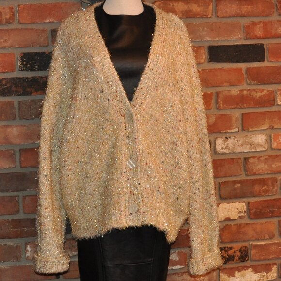 Anthropologie Sweaters - Anthropologie Maeve Twinkle Ivory Gold Tinsel Multicolor Knit Cardigan Sweater
